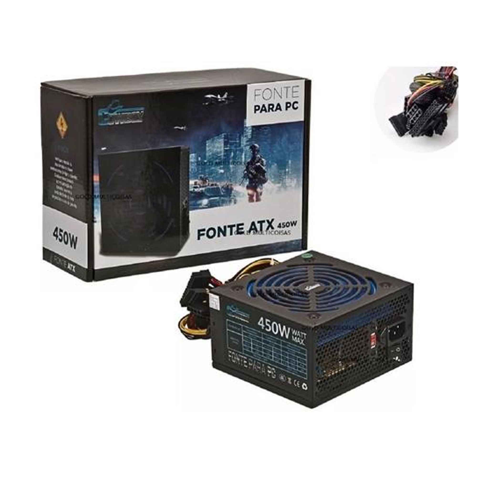 Fonte para PC ATX 450w Reais Azul Cabo Gamer Kanup Kp 533 Bivolt Atacadao Eletronicos