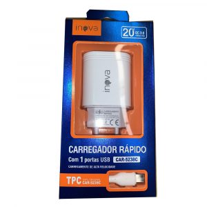 Carregador 20W 1usb + Cabo Type-c Inova Car-5238c