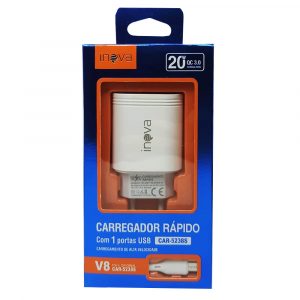 Carregador 20W 1usb + Cabo V8 Inova Car-5238S