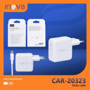 Carregador Porta Dupla Usb-c Inova Car-20322