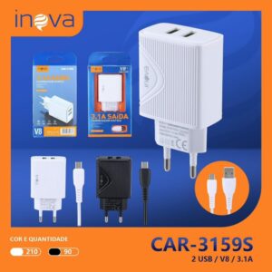 Carregador Rapido 3.1 2usb V8 Inova Car-3159s