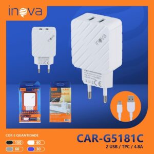 Carregador Rapido tipo C 3.1a 2usb Inova Car-g5181c