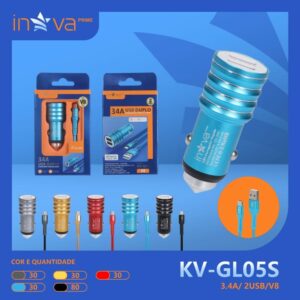 Carregador Veicular Turbo V8 3.4a 2 USB Inova Kv-gl05s