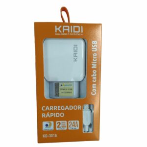 CARREGADOR RÁPIDO V8 2USB 2.4A KAIDI KD-301S