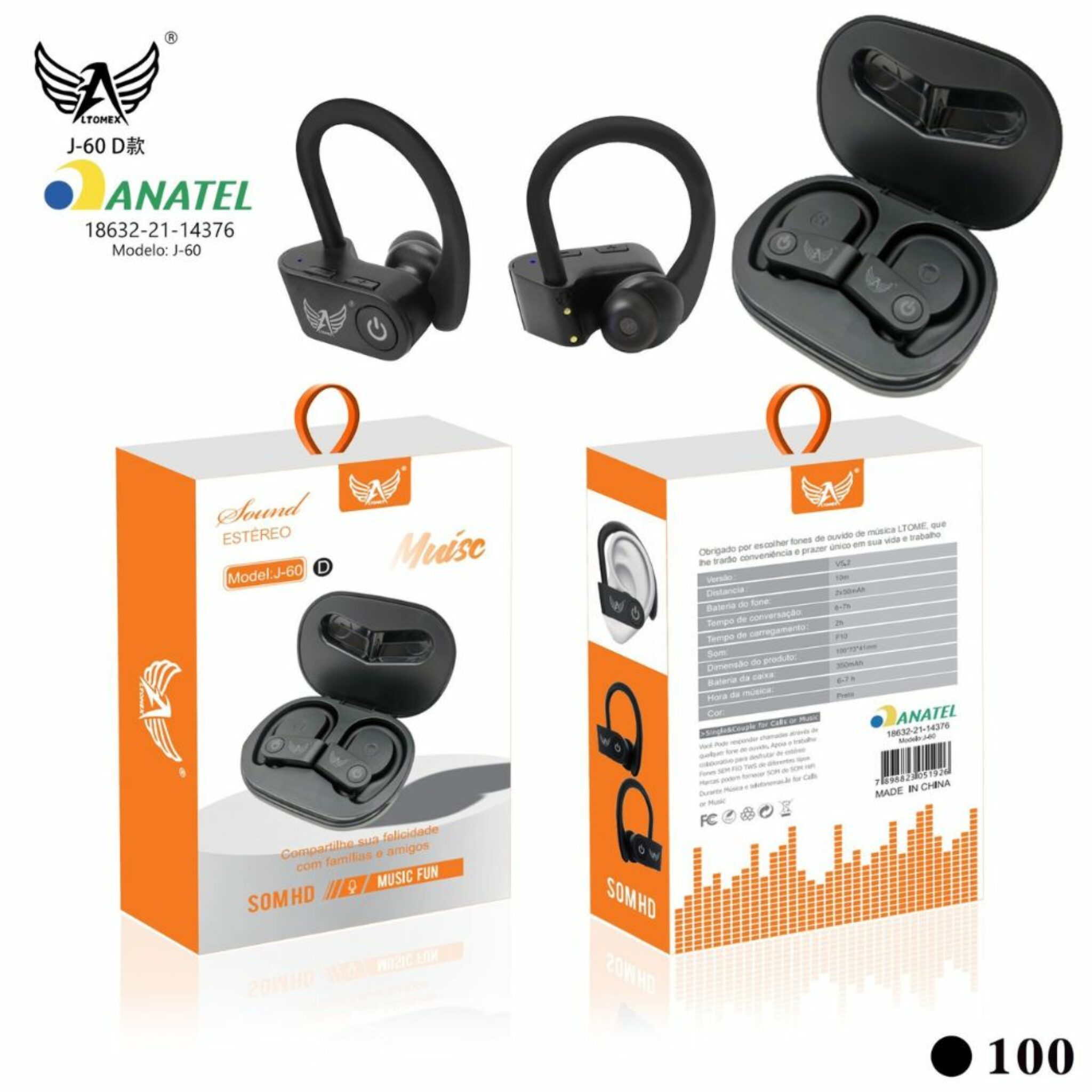 Fone De Ouvido Bluetooth Altomex J D