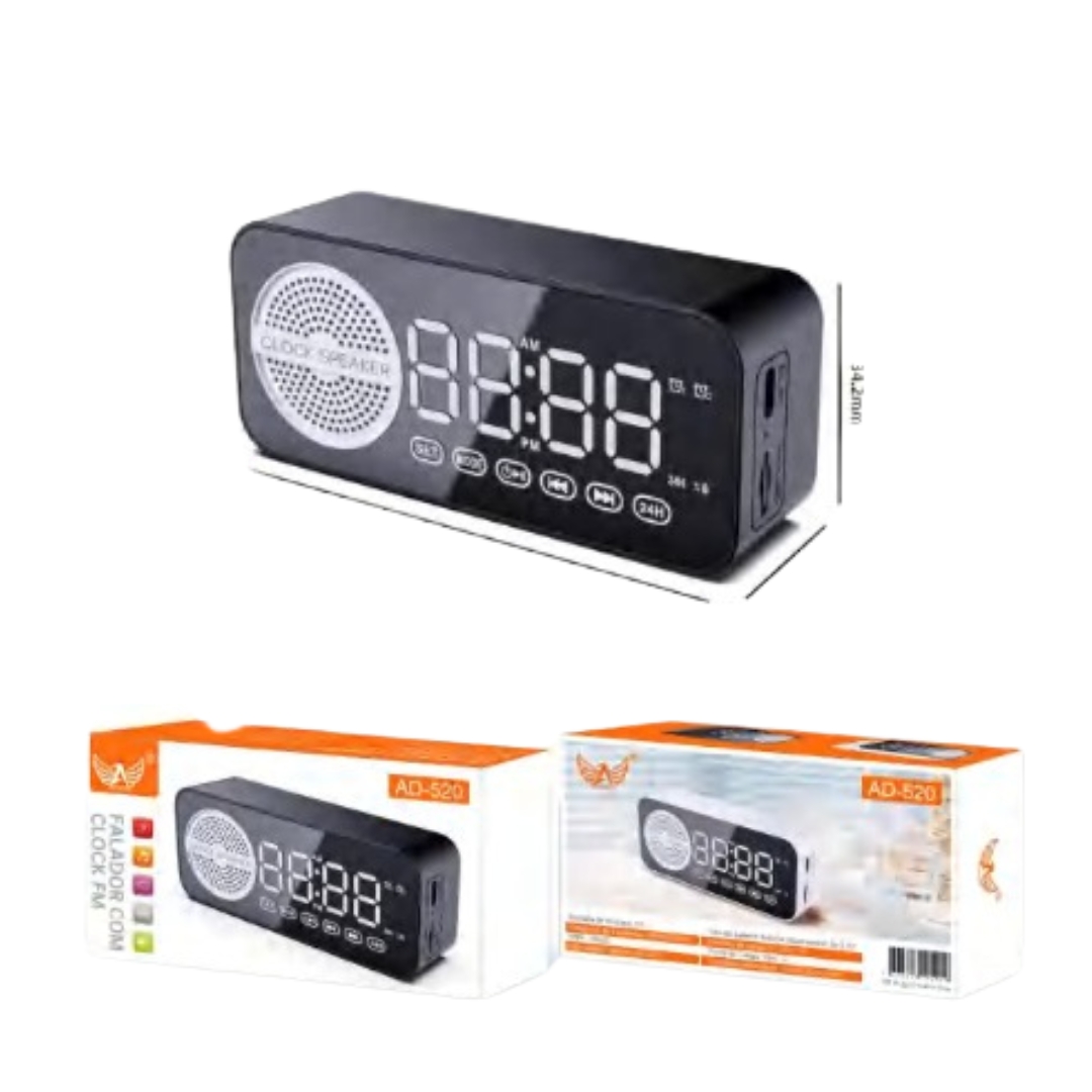 Caixa de SOM Bluetooth com Relogio Digital Ad520 Altomex
