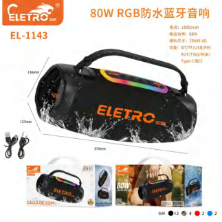 Caixa de SOM 80W RGB Eletromex El-1143