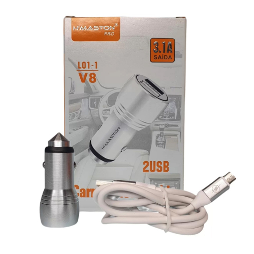 HOME 127 Carregador Veicular 3.1 2usb + Cabo V8 Hmaston L01-1