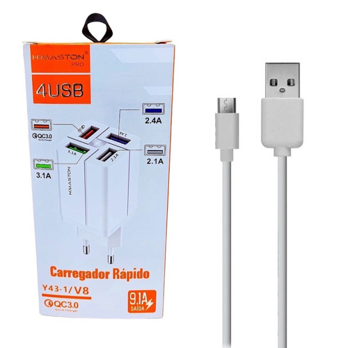 HOME 120 Carregador Turbo 4usb 9A + Cabo V8 Hmaston Y-43-1