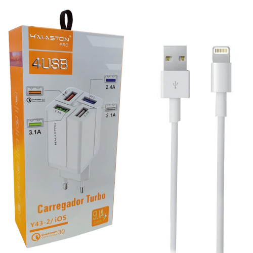 HOME 121 Carregador Turbo 4usb 9A + Cabo Iphone Hmaston Y-43-2
