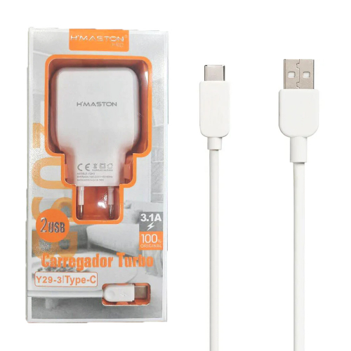 HOME 114 Carregador Rápido 3.1 2usb + Cabo Type-c Hmaston Y29-3