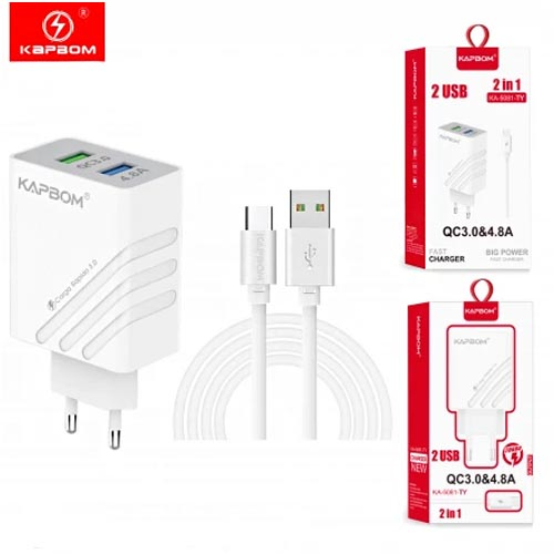 HOME 23 Carregador 18W 2usb + Cabo Type-c Kapbom Ka-5083-ty