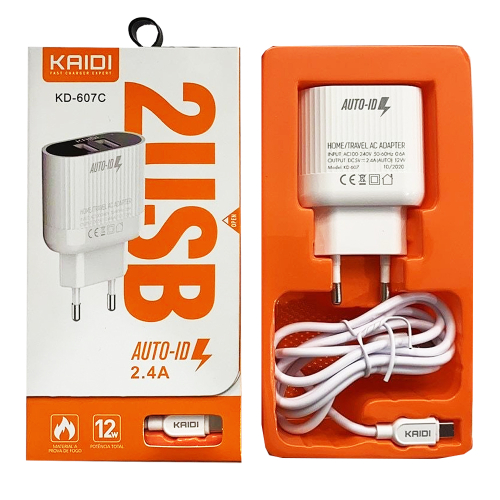 HOME 82 Carregador Turbo 2usb + Cabo Type-c Kaidi Kd-607c