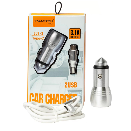 HOME 123 Carregador Veicular 3.1 2usb + Cabo Type-c H’maston L01-3